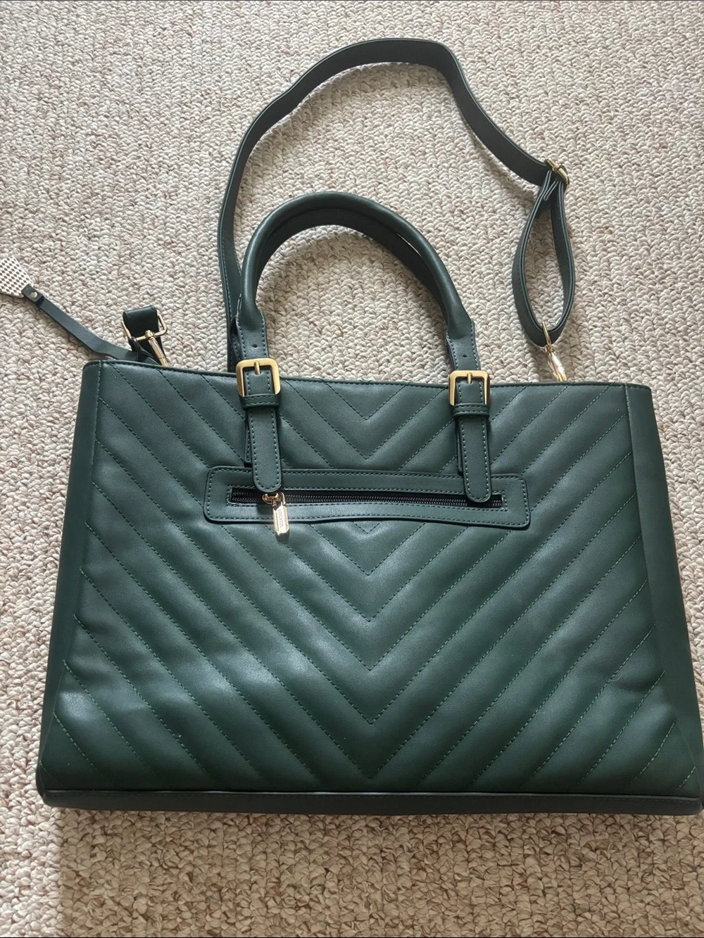 LOVEVOOK 2-Piece Quilted Faux Leather Laptop Tote & Wristlet Set – Dark Green